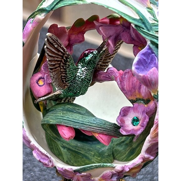Franklin Mint Faberge Egg Jewels In The Garden Hummingbird Figurine Gold Stand - Picture 7 of 11